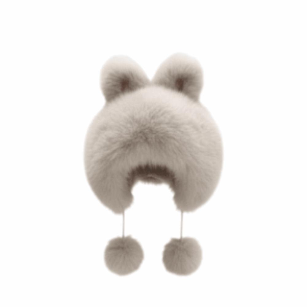 Fluffy Women's Lei Feng Cap Winter Warm Bunny Cat Ear Hat Fox Plush Ear Cap  New Year Gift