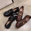Horse Skin Retro Polished Small Gold Coins Thick Heel Platform Loafers Small Leather Shoes