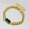 Новый легкий роскошный зеленый прямоугольный браслет из нержавеющей стали с цирконами для женщин, модный женский браслет с подвесками Rustproo, ювелирные изделия