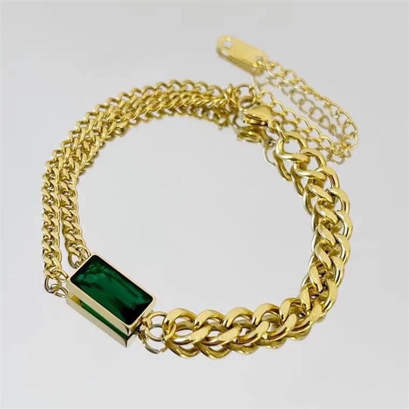 Новый легкий роскошный зеленый прямоугольный браслет из нержавеющей стали с цирконами для женщин, модный женский браслет с подвесками Rustproo, ювелирные изделия