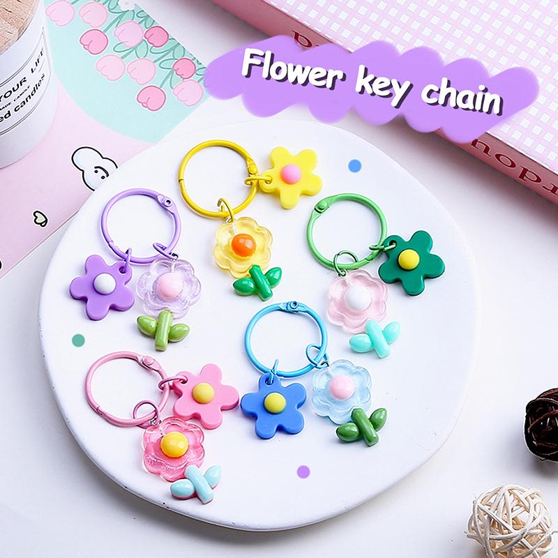 Creative Candy Color Flower Keychain Cute Cartoon Backpack Pendant Earphone Case Hanging Decoration Accessories Gifts