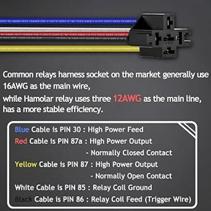 2 Pack 12V 40/30 Amp Car Relay DC 5 Pin SPDT and Harness - Heavy Duty 12 AWG
