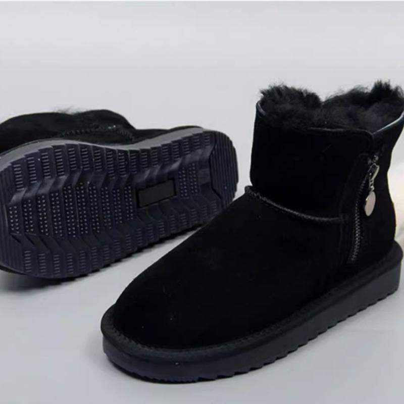 Модные цельные зимние ботинки из натуральной кожи на молнии из шерсти для женщин, зимние короткие утолщенные ботинки из шерсти и хлопка, нескользящие короткие ботинки
