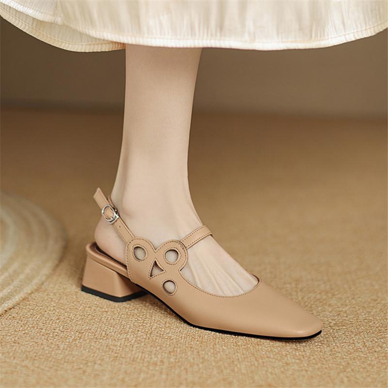 Модные новые летние сандалии с закрытым носком для женщин, сандалии из спилка, модные сандалии с вырезами, квадратный носок, массивный каблук, женская обувь