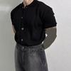 Summer Men Shirt Knitted Short Sleeves Turn-down Collar Single-breasted Stretchy Solid Color Cardigan Loose Daily Wear Casual To