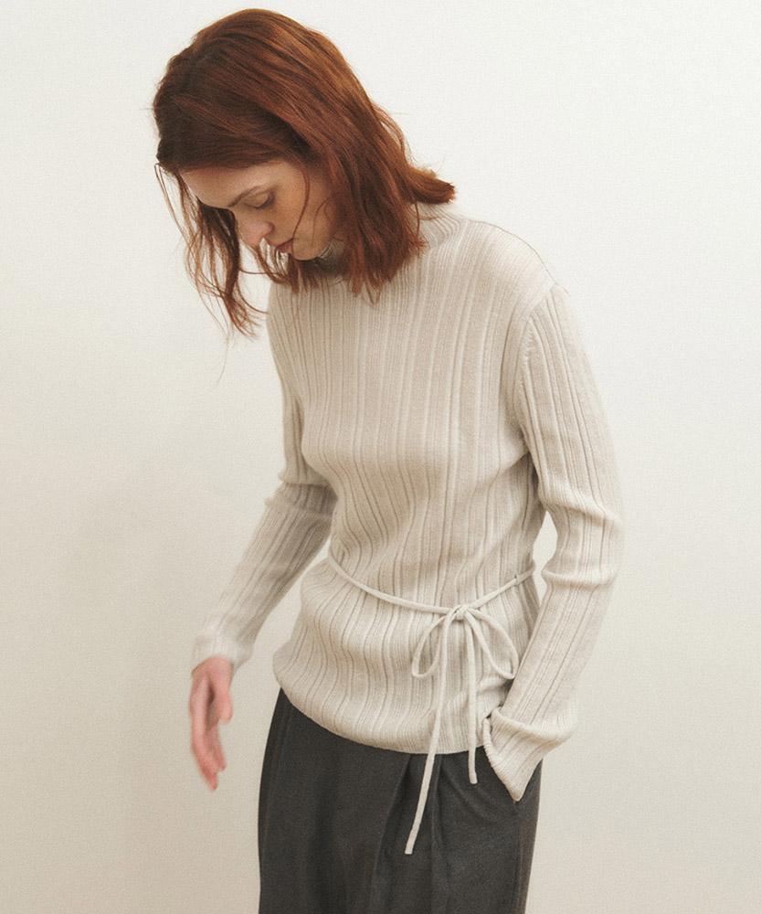 AAU Mock Neck Ribbed Belt Knit_Misty Gray