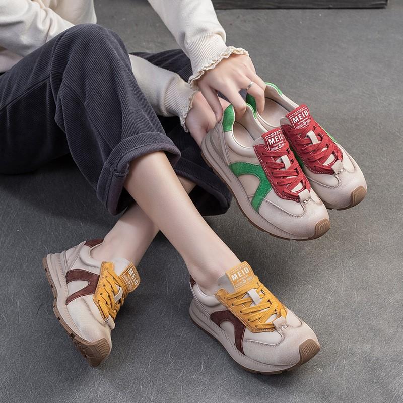 Fashion GKTINOO 2025 Autumn New Genuine Leather Sneakers Casual Sports Shoes Soft Soled Comfortable Retro Women's Flat Shoes