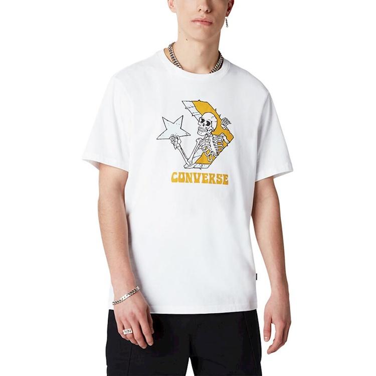 Men's Converse Skeleton Printing Knit Round Neck Short Sleeve White 10022195-A01
