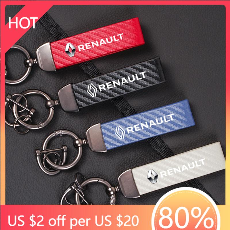 For Renault 2026 New Hub Caps 1Pcs Carbon Fiber Leather Car Keychain Key Ring Chain For Renault Clio Kadjar Koleos Megane Espace