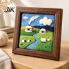 Poke Art Kit with Wooden Frame Steppe Scenery Frame, DIY Grassland Landscape Handmade Wool Painting Set Punch Needle Craft Set, Framed Picture
