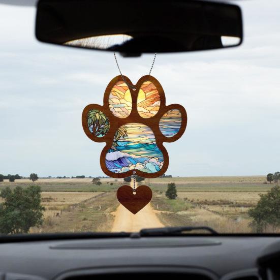 Pet Memorial Suncatcher Hanging Decoration Dog Cat Paw Car Rearview Mirror Hanging Ornament Loss of