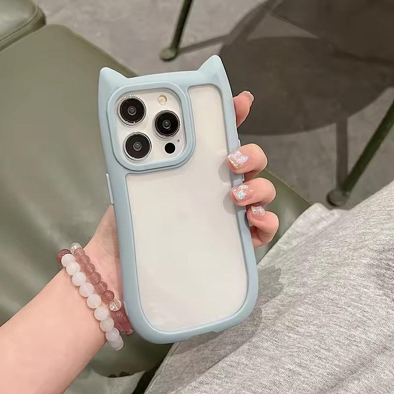 Милый 3D Чехол с кошачьими ушками, прозрачный, для iPhone 17 Air 16 15 14 Plus 13 12 11 Pro Max, мультяшный, милый, противоударный, прозрачный чехол