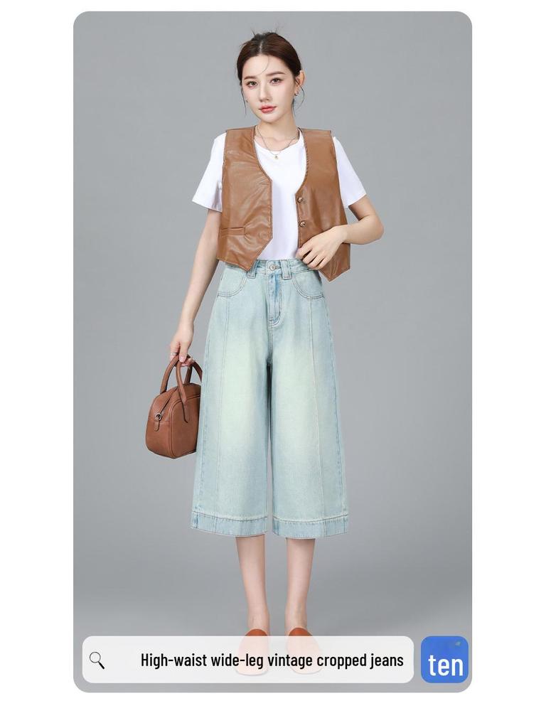 Крутые ретро светло-голубые джинсовые шорты высокого класса прямого кроя