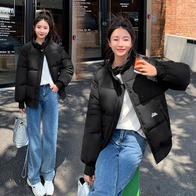 Женская осенне-зимняя однотонная утепленная верхняя одежда с карманами, хлопковая подкладка, воротник-стойка, теплая короткая куртка, пальто