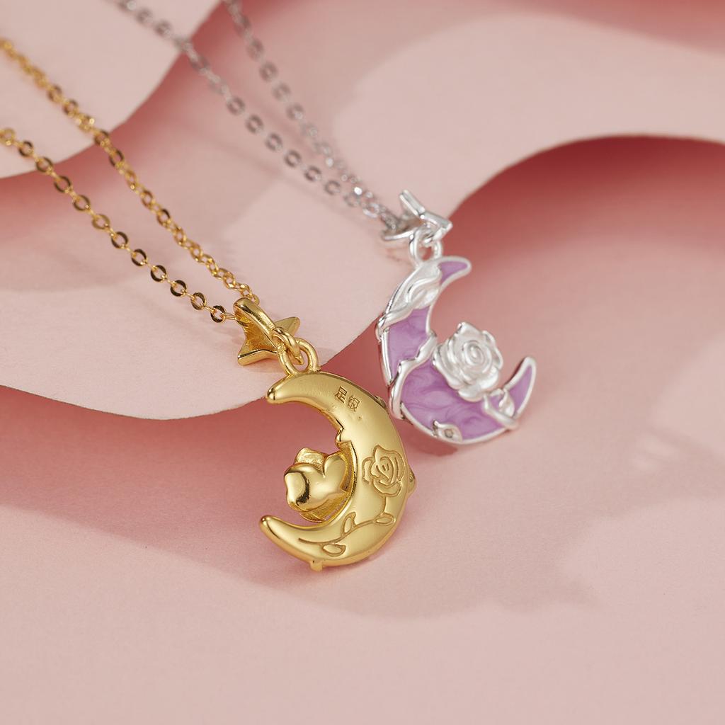 Ожерелье Monet Garden Rose Moon из цельного серебра 990 пробы, женская подвеска в виде полумесяца с эмалью, роскошная цепочка на ключицу