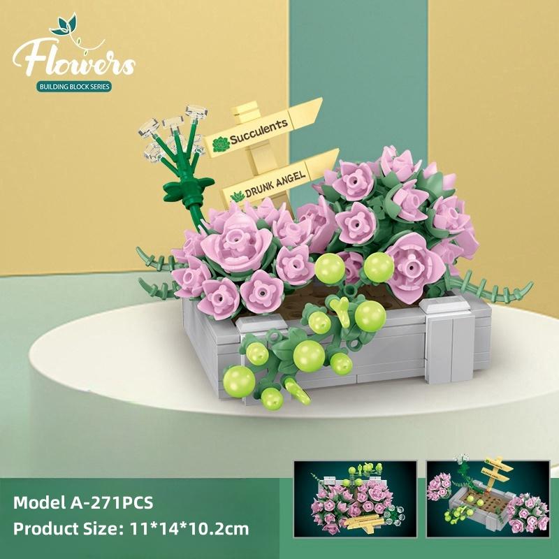 Non-Toxic Flowers Succulents Bouquets Building Blocks Plants Succulent 3D Model Decoration Diy Mini Puzzle Assembled Children'S Toy