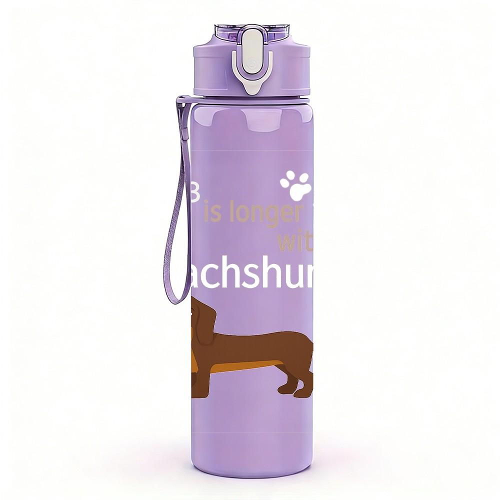 1PC Cute Dachshund Dog Outline 750ml Color Plastic Sports Water Bottle Leakproof Flip Straw Lid Suitable for Sports Office Home Use