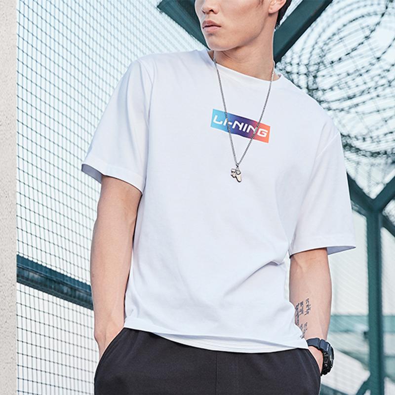 Li Ning Sports Fashion Series Logo Round Neck Short Sleeve T-Shirt Unisex Tops White AHSR589-1