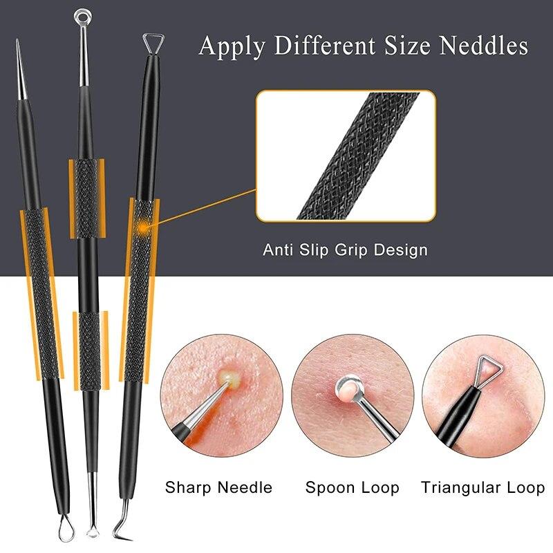 Пинцет для вросших волос, иглы для удаления угрей, черных точек, очиститель пор, глубокое очищение, инструменты для ухода за кожей лица