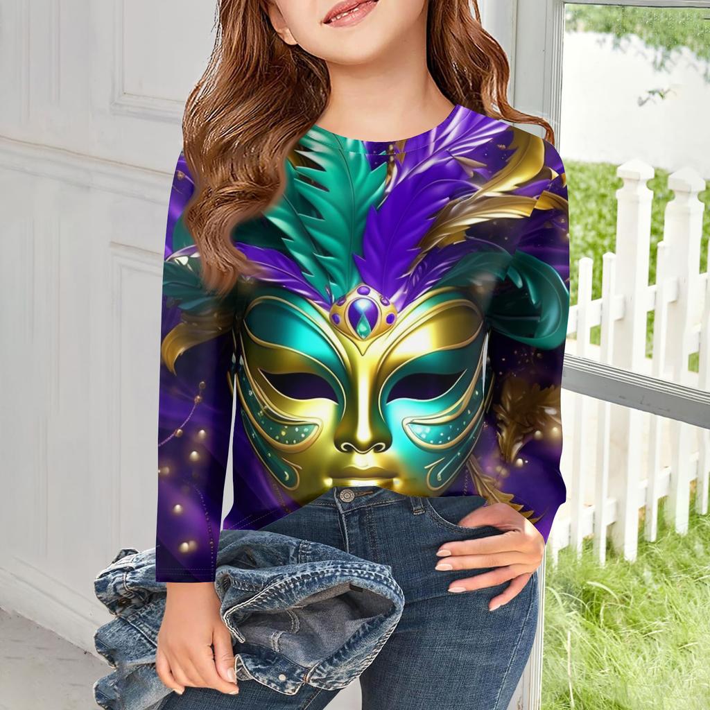 Футболки с длинным рукавом для девочек, детские осенние топы, с круглым вырезом, с принтом, базовые футболки