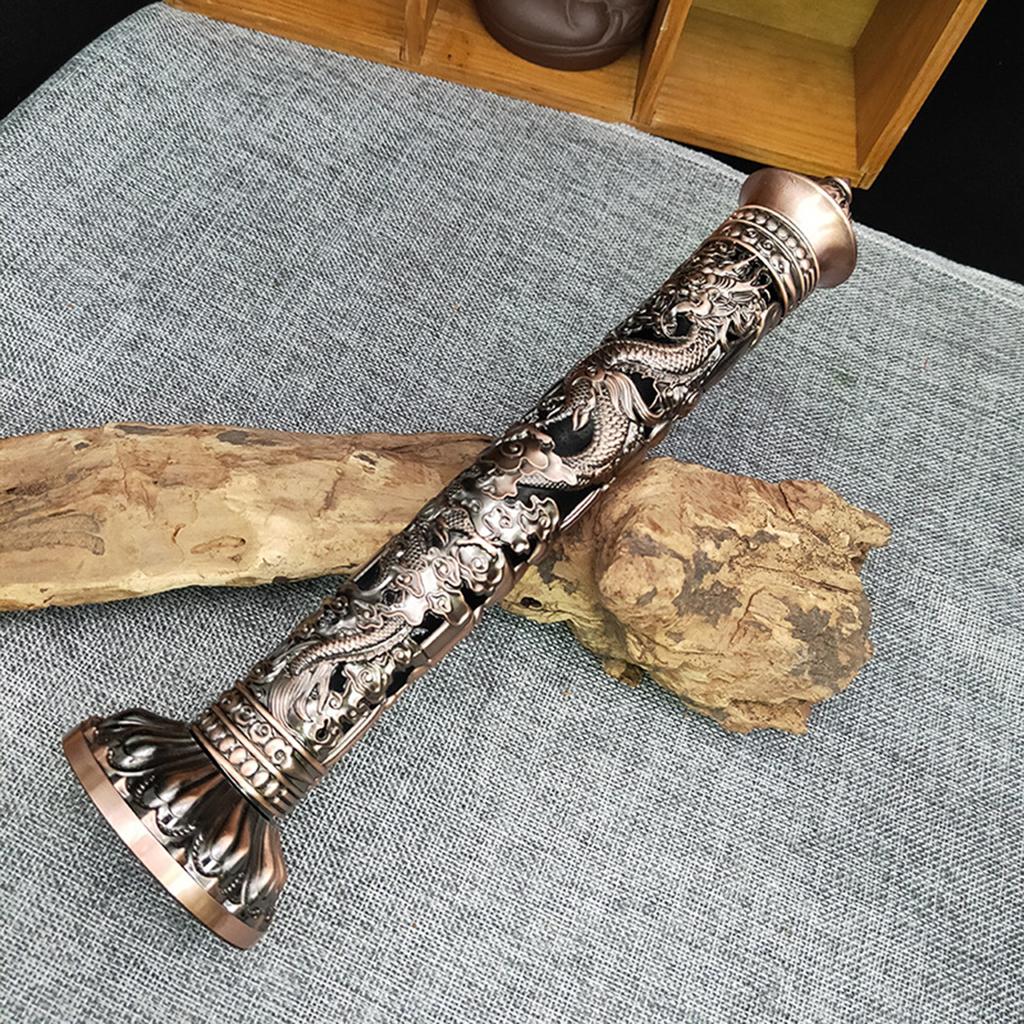 Антикварная старинная медная вертикальная благовонная палочка для горелки с вырезанным драконом фениксом из металла, башней, улавливателем пепла, курильницей