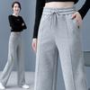 Однотонные прямые спортивные штаны на шнурке, повседневные свободные брюки с высокой талией, женская одежда