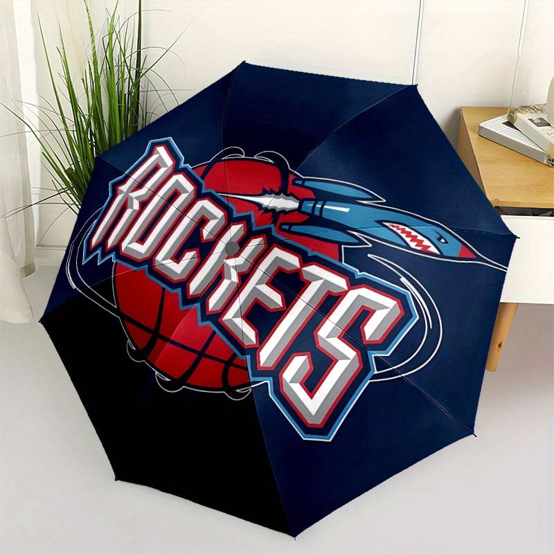 Rockets Basketball Automatic Folding Umbrella - Lightweight, Retractable Design with 8-Rib Durability, Perfect for Outdoor Adventures, Fashi