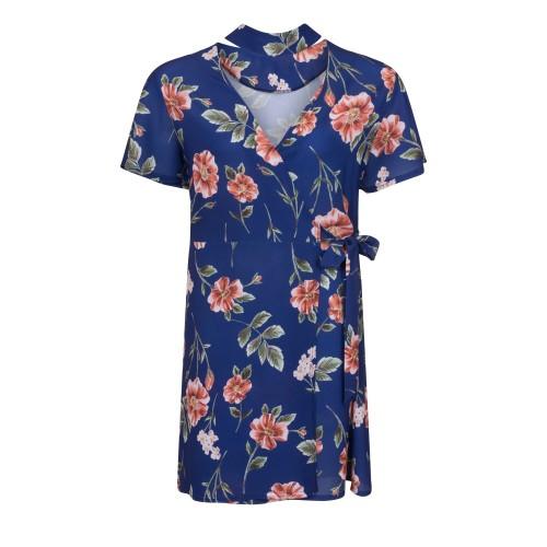 Girls On Film Curvy Womens/Ladies Navy Rose Print Wrap Dress