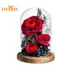 Стеклянная крышка с цветком вечной розы со светодиодной подсветкой, деревянное основание, консервированный стеклянный купол настоящей бесконечности, подарок для жены, подруги, жены на День Святого Валентина