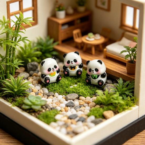 3 Pcs Mini Panda Figurines, Cute Resin Panda Fairy Garden Accessories, Cartoon Tiny Animals Cake Topper for DIY Craft, Aquarium, Car