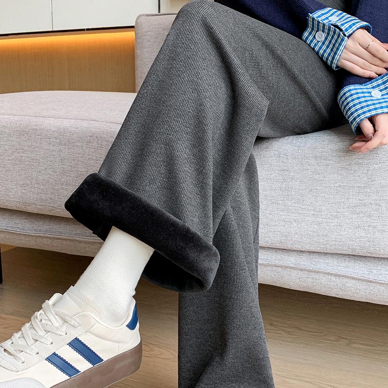 Широкие брюки для беременных 2024 года: Осенне-зимний бархат, завязка на шнурок, прямой крой.