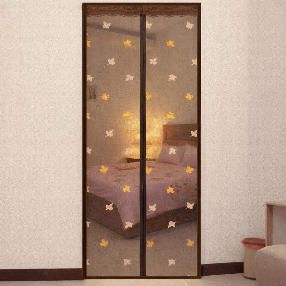 Embroidered Magnetic Screen Door Curtain Well-ventilated Anti Mosquito Net  Bedroom