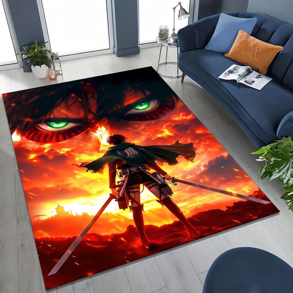 Anime Attack On Titan Eren Mikasa Cartoon Rug for Bedroom Living Room Sofa Home Doormat Decor,Kids Play Non-slip Floor Mat Gift