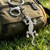 Брелок-подвеска Сверкающие стразы Форма геккона Сплав цинка Держатель для ключей с гальванической застежкой-карабином Аксессуар для рюкзака