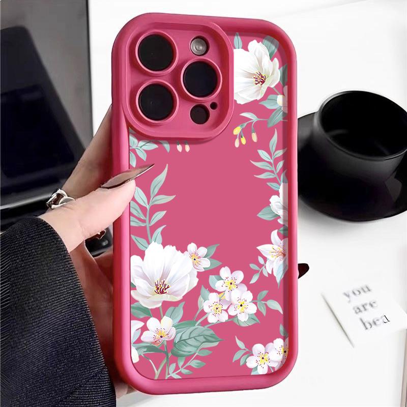 Простой цветочный принт Мягкий ударопрочный чехол TPU для iPhone 16 Pro Max 15 14 Pro 13 12 11 XR XS 8 7 Защита объектива Матовый чехол для телефона