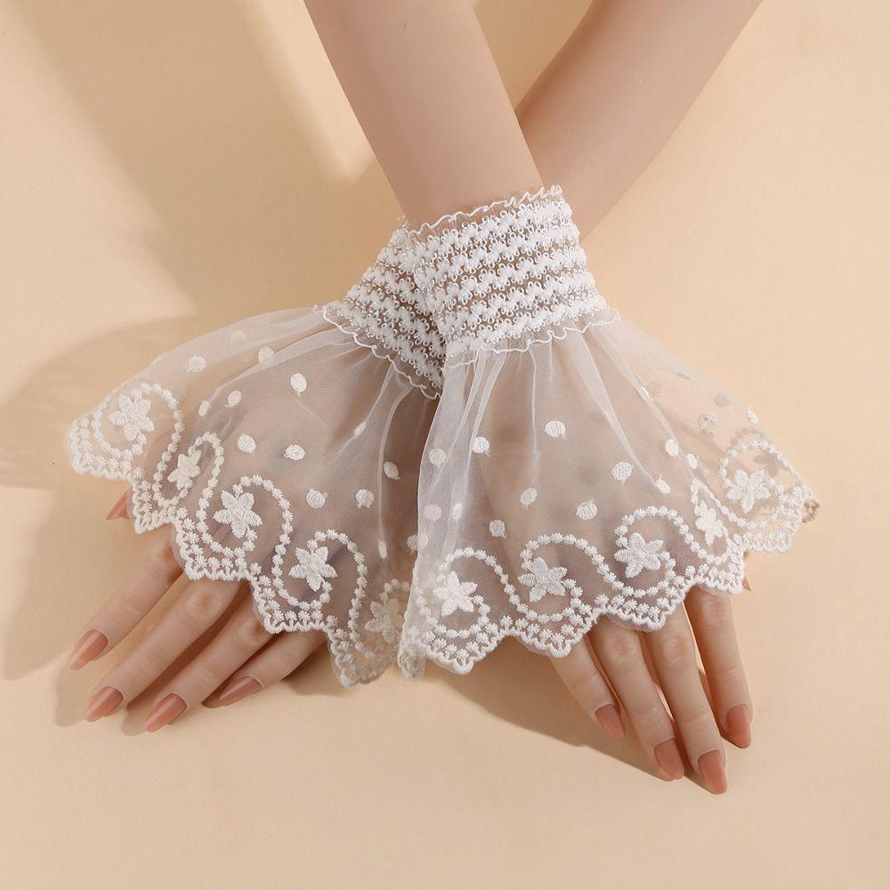 Pleated Lace Fake Cuffs Double Layer Horn Cuffs Decoration False Cuff Sleeve Women's Daily Wear
