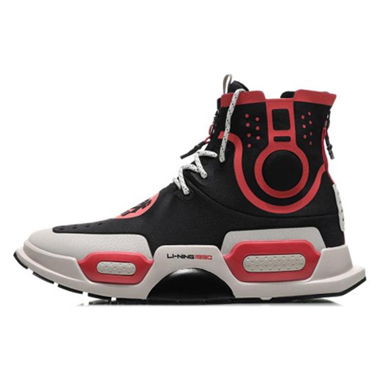 Li Ning Reburn Скользкие и износостойкие Покрытие Высокие Спортивные Повседневные Кроссовки Мужские Черные Красные AGBN054-1