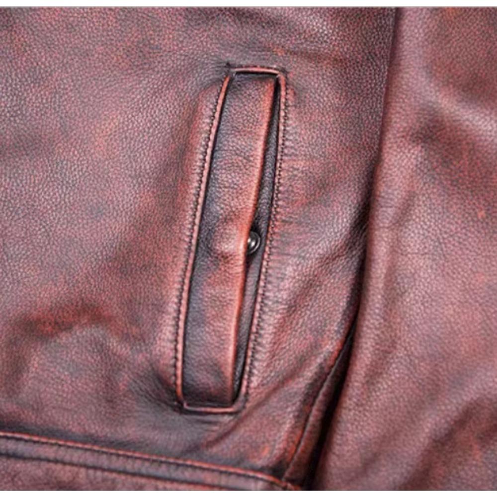 Chinese Size Vintage Genuine Leather Jacket Men Real Cowhide Suit Jacket Bomber Jacket