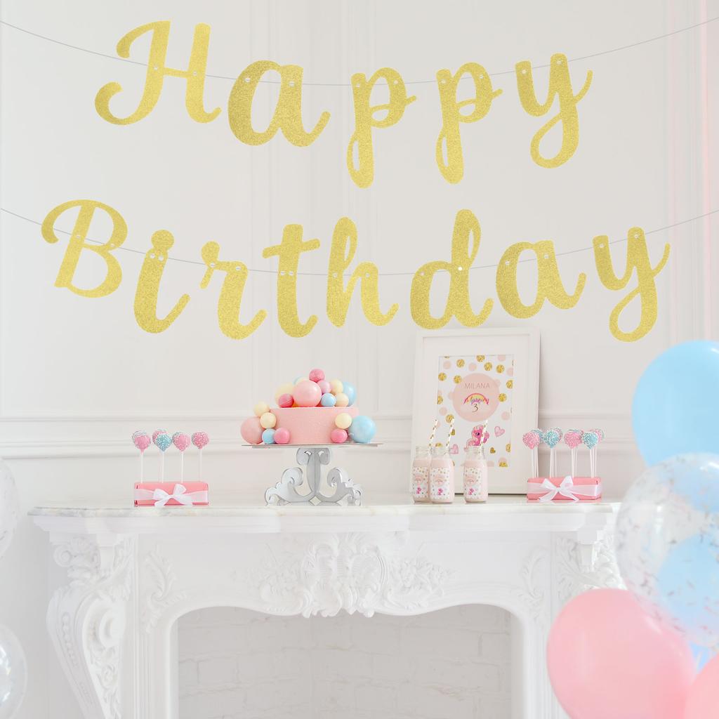 Birthday Banner 16 Ft Glitter Birthday Decorations DIY String CardStock Birthday Sign for Decor Backdrop Festival Party Supplies