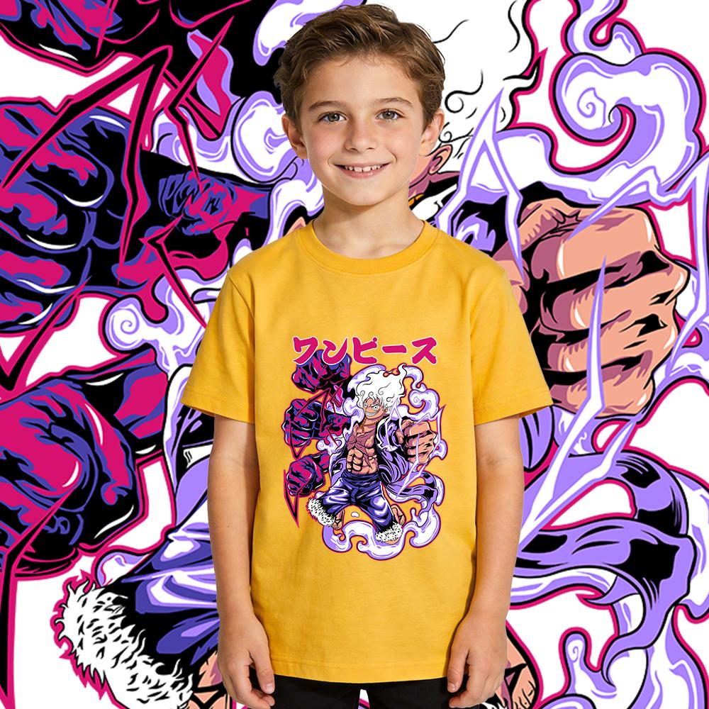 One Piece Luffy Gear 5 Anime Print Tee Kids Cotton T Shirt Boys Girls Summer Casual Top Soft Breathable