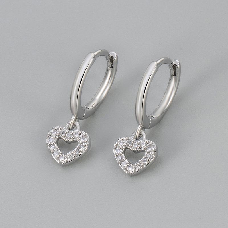 Korean-Style Zircon Heart Tassel Earrings