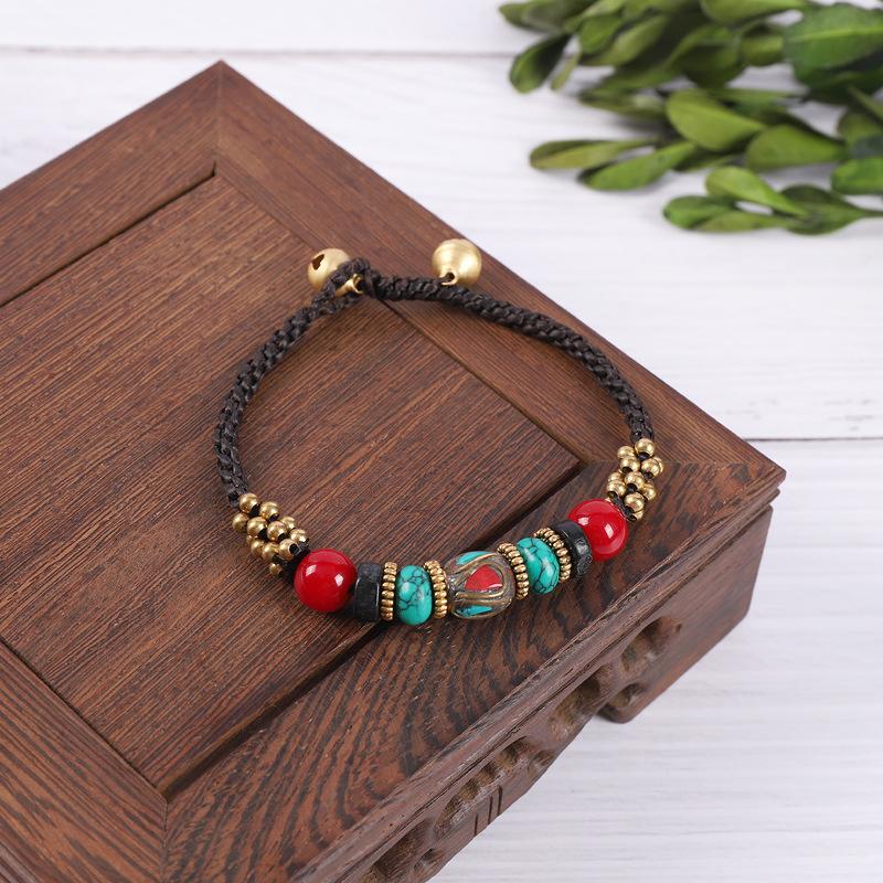 BLINGBAY Женский браслет из бисера Ретро браслет в непальском стиле Нефритовый агат Браслет-колокольчик ручной работы Женственные и универсальные украшения в этническом стиле