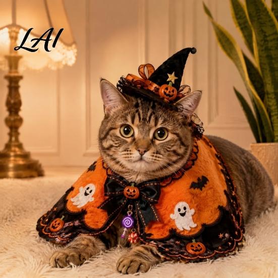 Decorative Pet Cape Halloween Cat Witch Costume Cute Ghost Cloak Funny Party Costume Festival Outfit Kitty Cosplay for Holiday Accessories