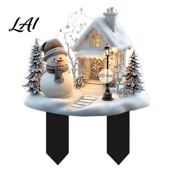 Festive Lawn Inserts for Christmas Santa Claus Garden Stake Acrylic Snowman Yard Sign 2D Weatherproof Signs Flat Snowy Cottage Ornament Pathway