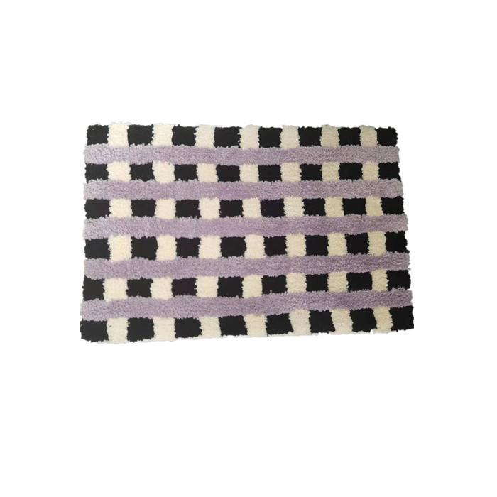 Long Pile INS Style Carpet Checkerboard Checkerboard Bedroom Bedside Rug Bathroom Non-slip Water-absorbent Floor Mats