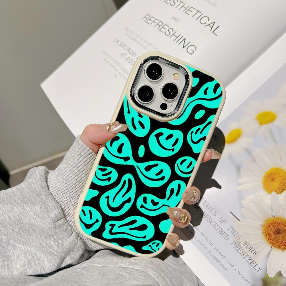 Чехлы для телефонов Ae88 Lovely Smiley Art для Samsung A13 A32 A53 A04e A54 S23 S24 Ultra Infinix Hot 40i Huawei P30 Pro, металлическая защитная задняя крышка для камеры