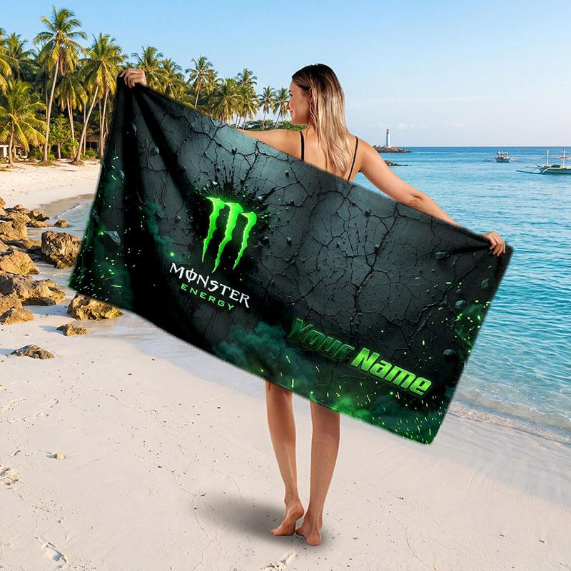 Пляжное полотенце Monster Energy с индивидуальным текстом имени, Мягкое впитывающее полотенце для пляжа, бассейна, путешествий, Персональный подарок