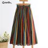 Spring Summer Women High-waisted Colorful Stripe A-line Skirt Vintage Midi A-line Long Skirt With Big Swing QT1718