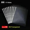 50pcs HD Transparent A4 Binder Sleeves 11-holes Sheet Protector A4 Plastic Sleeves Glossy Clear File Bag 8C/10C Thickness