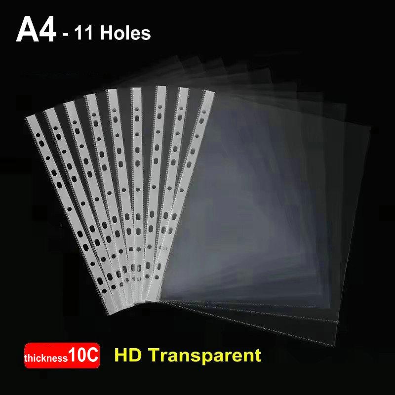 50pcs HD Transparent A4 Binder Sleeves 11-holes Sheet Protector A4 Plastic Sleeves Glossy Clear File Bag 8C/10C Thickness